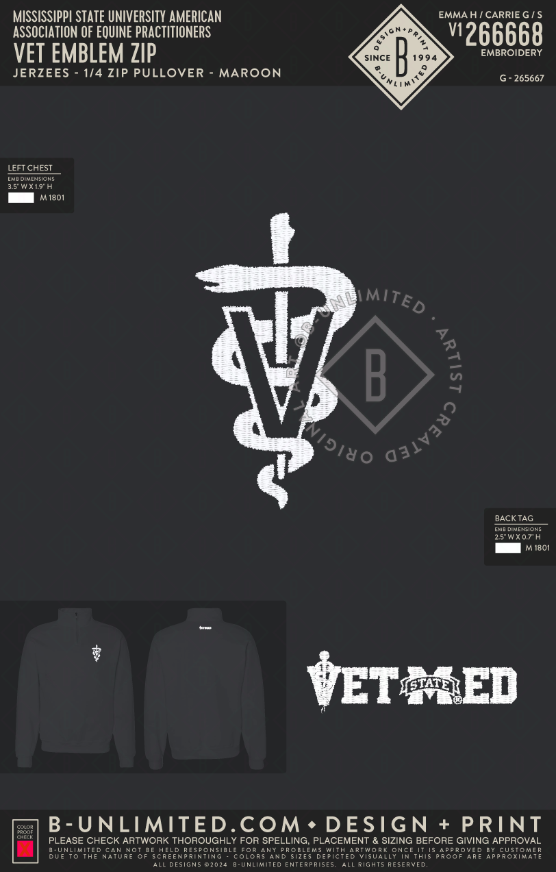 Mississippi State University American Association of Equine Practitioners - Vet Emblem Zip - Jerzees - 995MR - 1/4 Zip Pullover - Black
