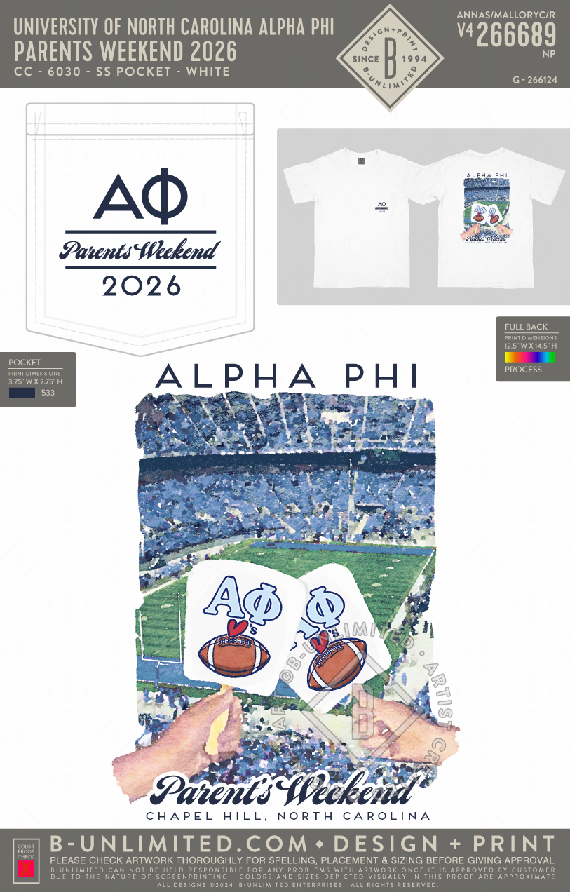 University of North Carolina Alpha Phi - Parents Weekend 2026 - CC - 6030 - SS Pocket - White