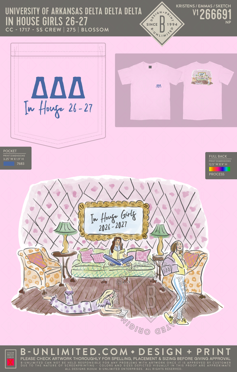 University of Arkansas Delta Delta Delta - In House Girls 26-27 - CC - 6030 - SS Pocket - Blossom
