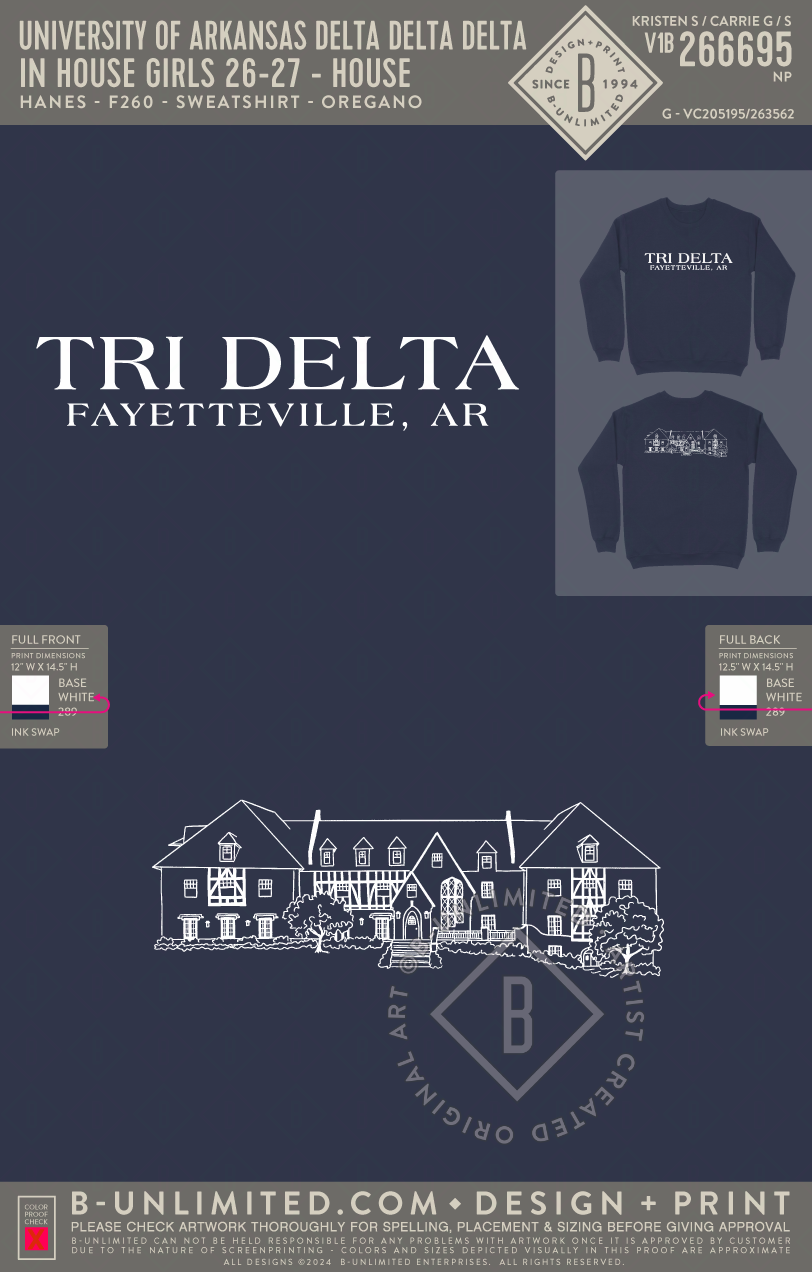University of Arkansas Delta Delta Delta - In House Girls 26-27 - House - Gildan - 18000 - Crewneck Sweatshirt - Navy