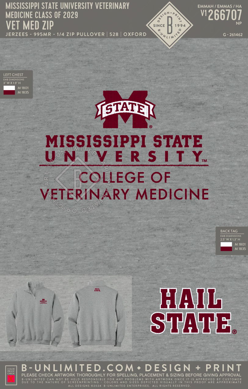 Mississippi State University Veterinary Medicine Class of 2029 - Vet Med Zip - Jerzees - 995MR - 1/4 Zip Pullover - Oxford