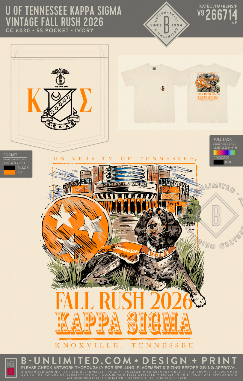 University of Tennessee Kappa Sigma - Vintage Fall Rush 2026 - CC - 6030 - SS Pocket - Ivory