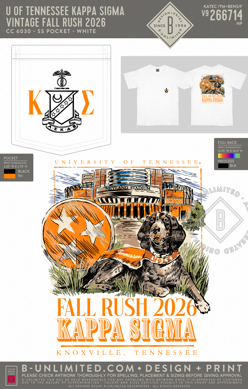 University of Tennessee Kappa Sigma - Vintage Fall Rush 2026 - CC - 6030 - SS Pocket - White