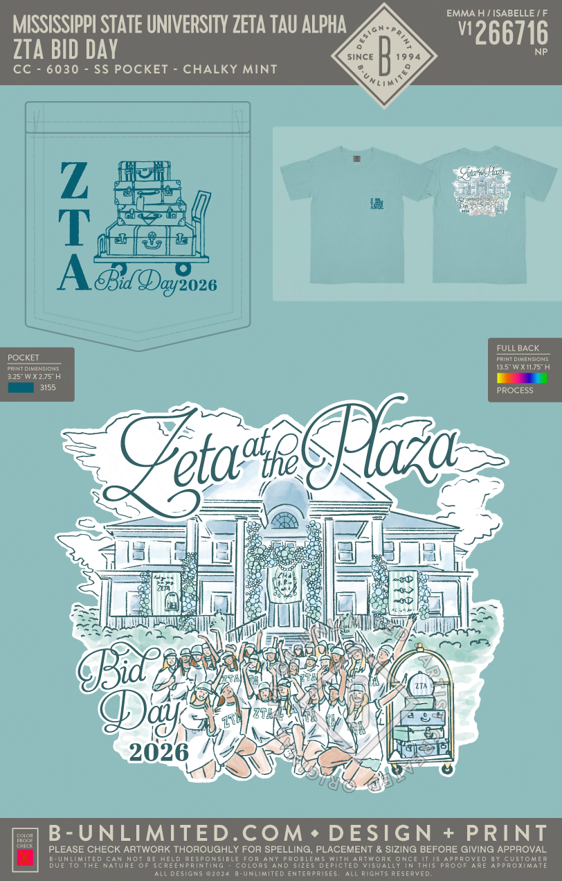 Mississippi State University Zeta Tau Alpha - ZTA Bid Day - CC - 6030 - SS Pocket - Chalky Mint