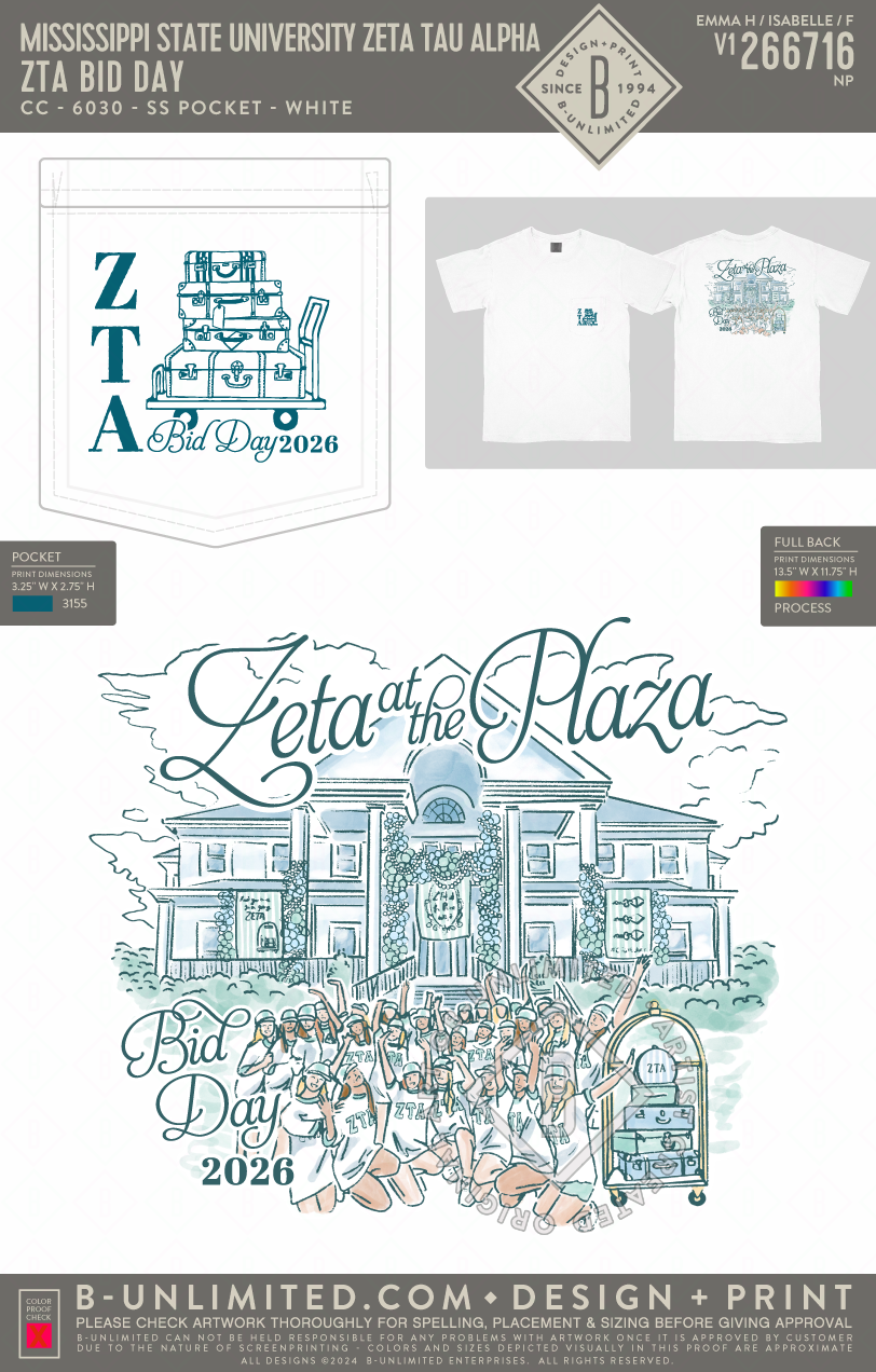 Mississippi State University Zeta Tau Alpha - ZTA Bid Day - CC - 6030 - SS Pocket - White
