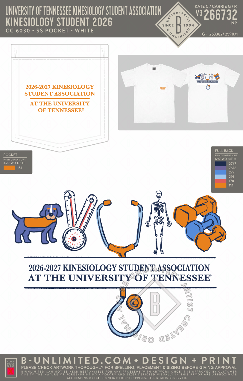University of Tennessee Kinesiology Student Association - Kinesiology Student 2026 - CC - 6030 - SS Pocket - White
