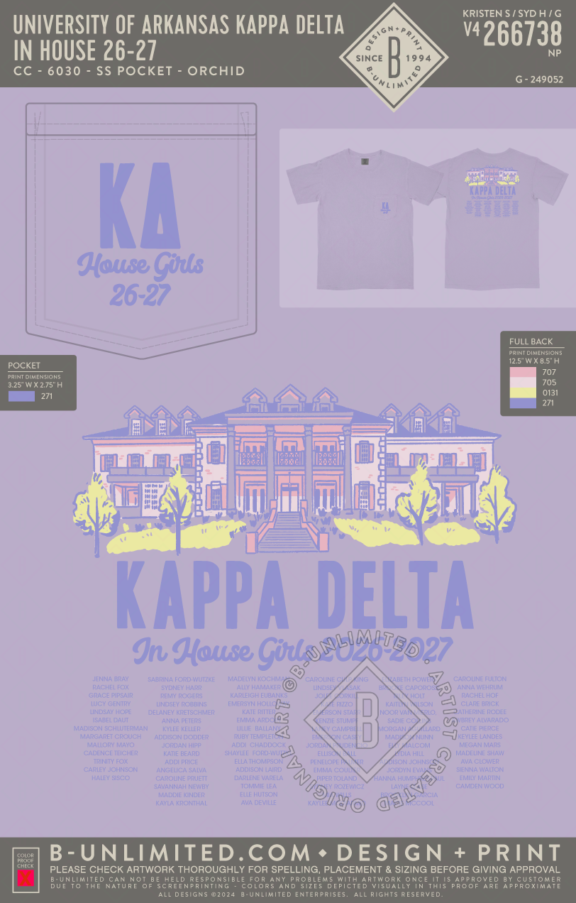 University of Arkansas Kappa Delta - In House 26-27 - CC - 6030 - SS Pocket - Orchid