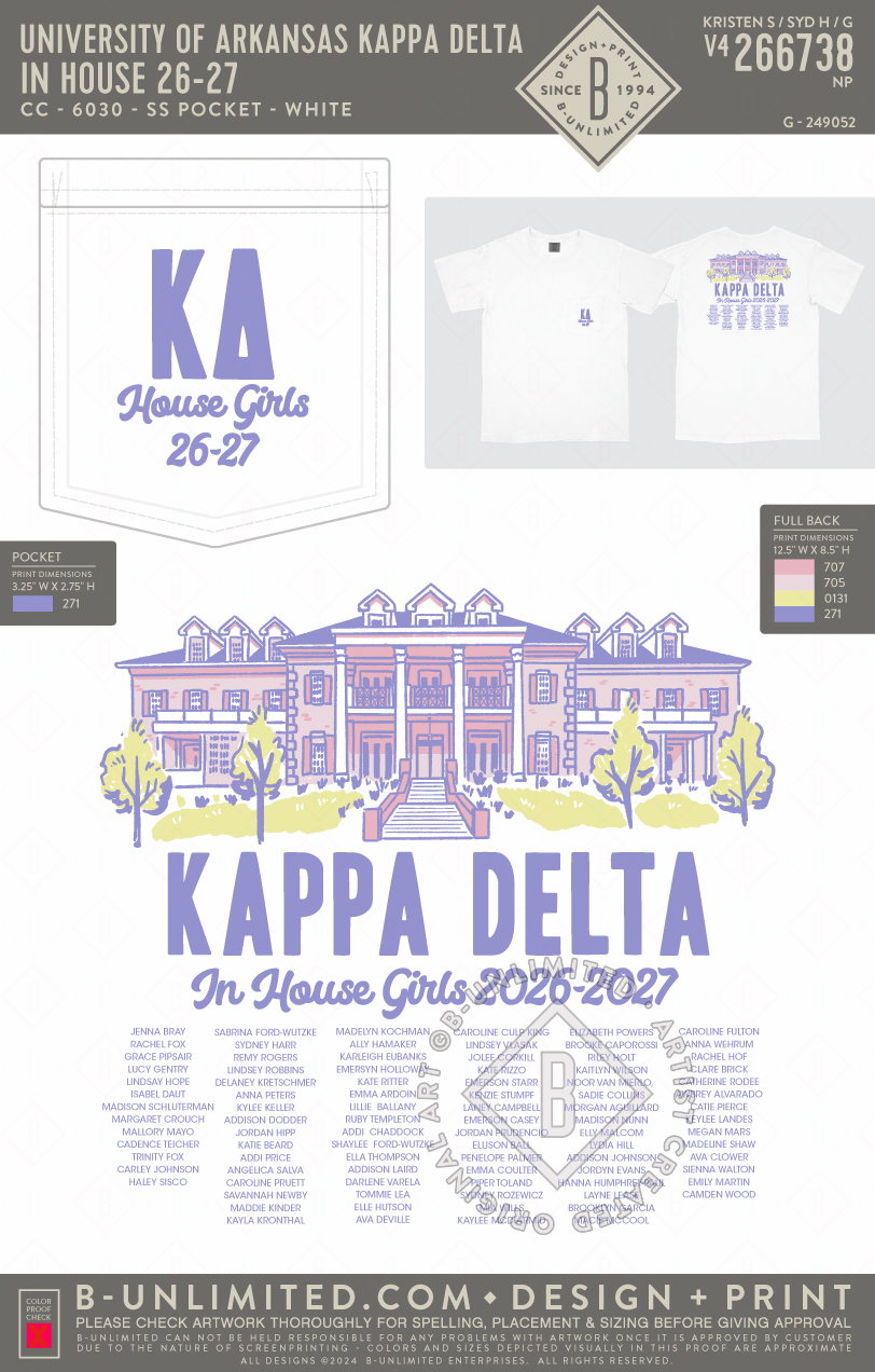 University of Arkansas Kappa Delta - In House 26-27 - CC - 6030 - SS Pocket - White