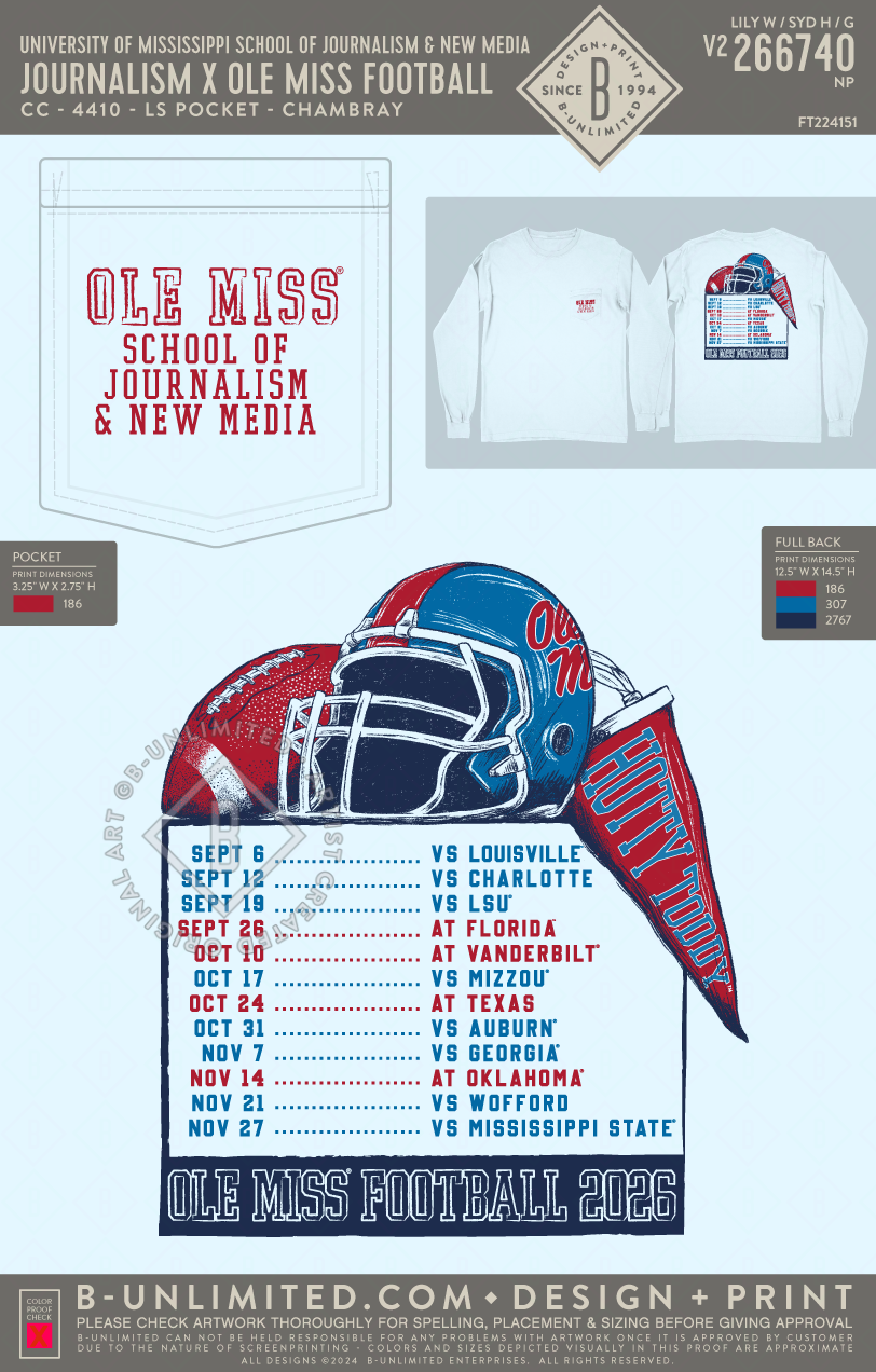 University of Mississippi School of Journalism & New Media - Journalism x Ole Miss Football - CC - 4410 - LS Pocket - Chambray