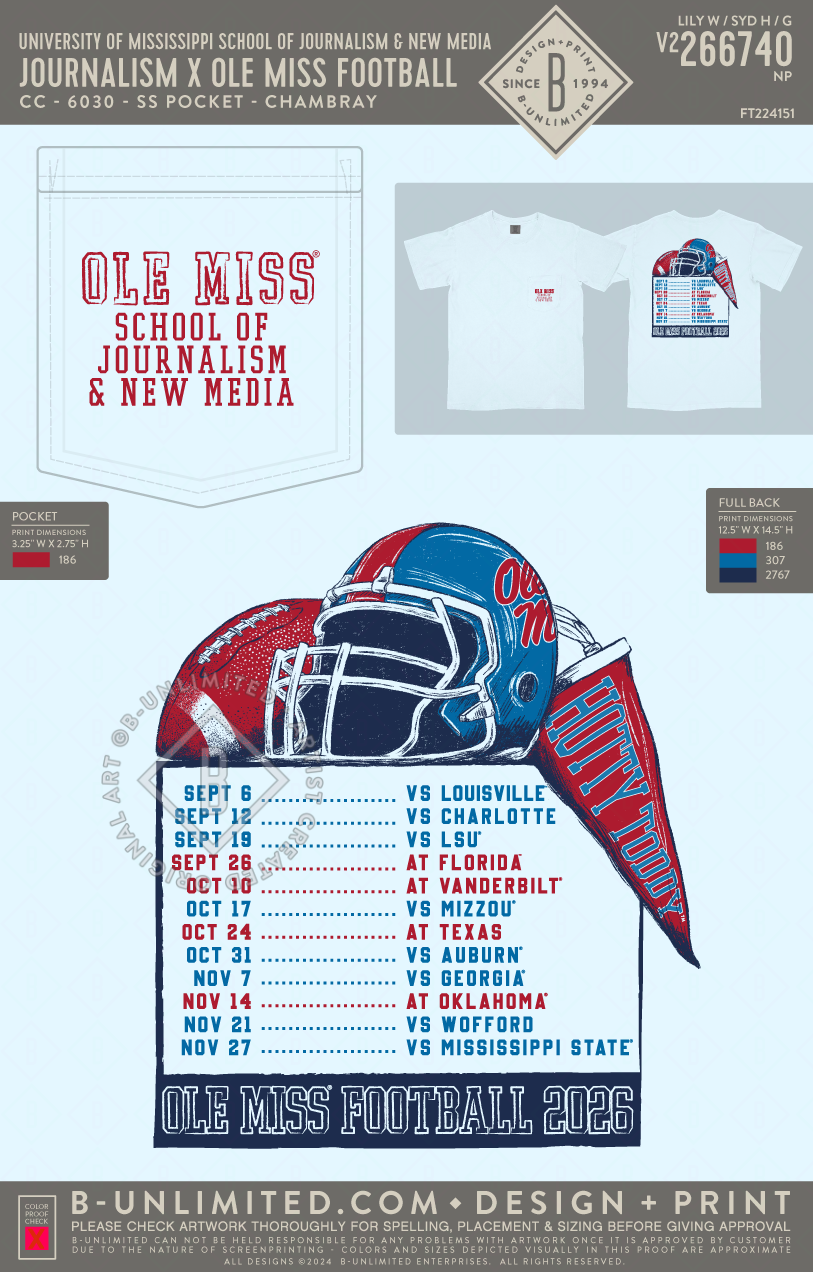 University of Mississippi School of Journalism & New Media - Journalism x Ole Miss Football - CC - 6030 - SS Pocket - Chambray