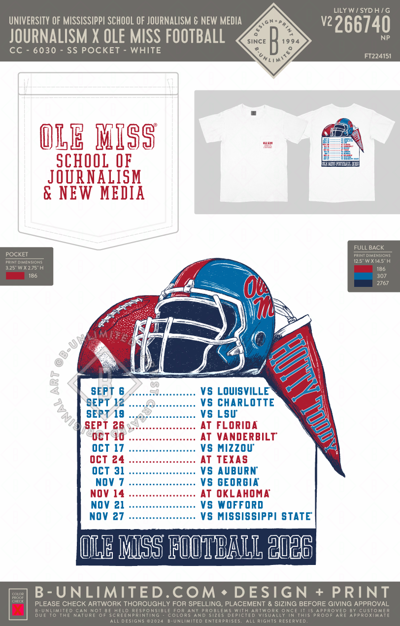 University of Mississippi School of Journalism & New Media - Journalism x Ole Miss Football - CC - 6030 - SS Pocket - White