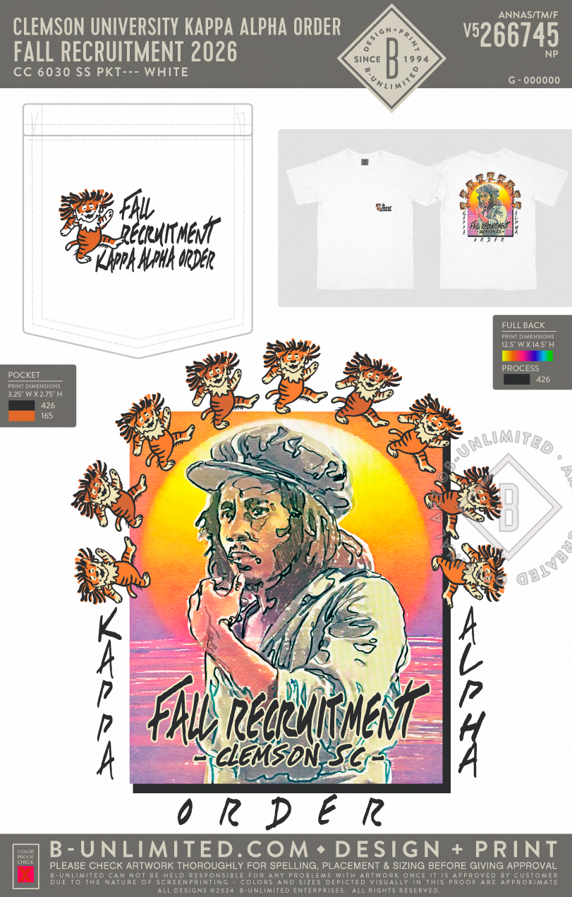 Clemson University Kappa Alpha Order - Fall Recruitment 2026 - CC - 6030 - SS Pocket - White