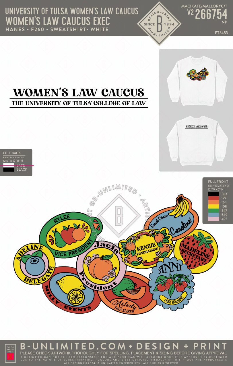 University of Tulsa Women's Law Caucus - Women's Law Caucus Exec - Hanes - F260 - Sweatshirt - White