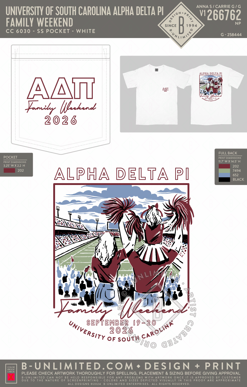 University of South Carolina Alpha Delta Pi - Family Weekend - CC - 6030 - SS Pocket - White