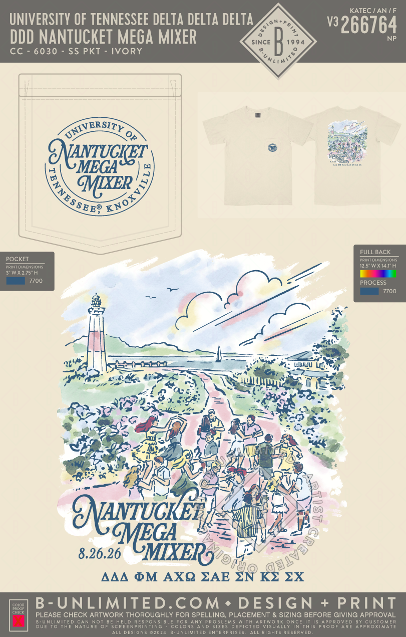 University of Tennessee Delta Delta Delta - DDD Nantucket Mega Mixer - CC - 6030 - SS Pocket - Ivory