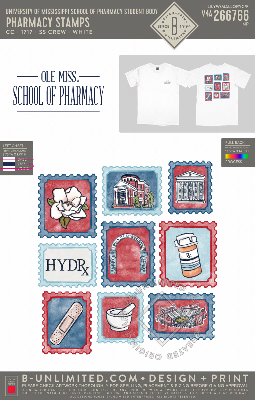 University of Mississippi School of Pharmacy Student Body - Pharmacy Stamps - CC - 1717 - SS Crew - White