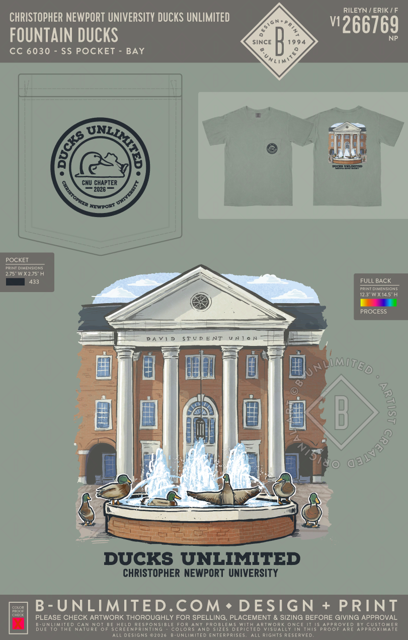 Christopher Newport University Ducks Unlimited - Fountain Ducks - CC - 6030 - SS Pocket - Bay
