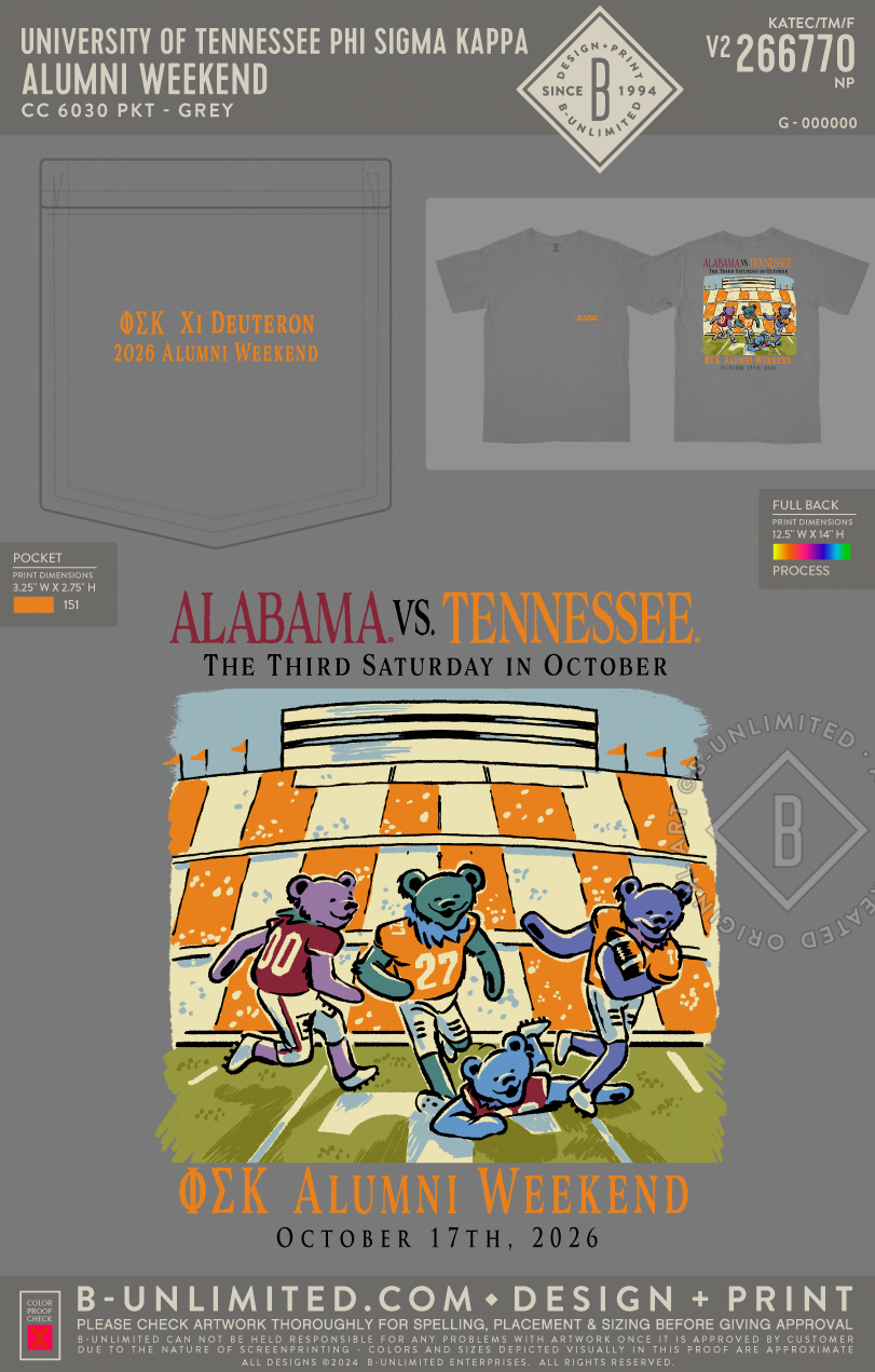 University of Tennessee Phi Sigma Kappa - Alumni Weekend - CC - 6030 - SS Pocket - Grey