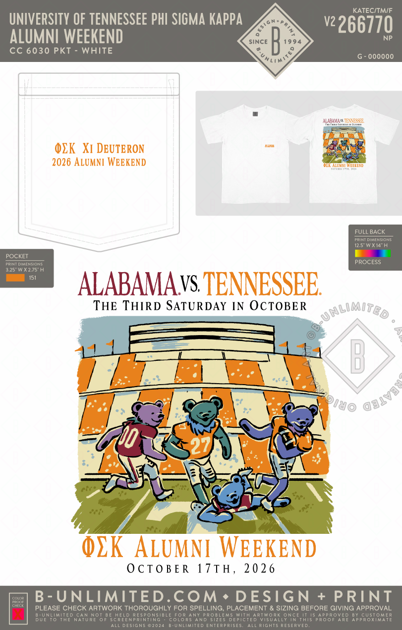 University of Tennessee Phi Sigma Kappa - Alumni Weekend - CC - 6030 - SS Pocket - White