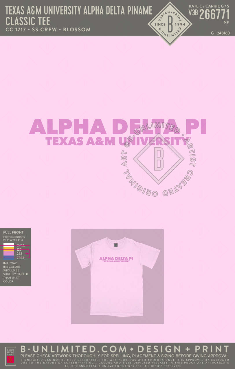 Texas A&M University Alpha Delta Pi - Classic Tee - CC - 1717 - SS Crew - Blossom