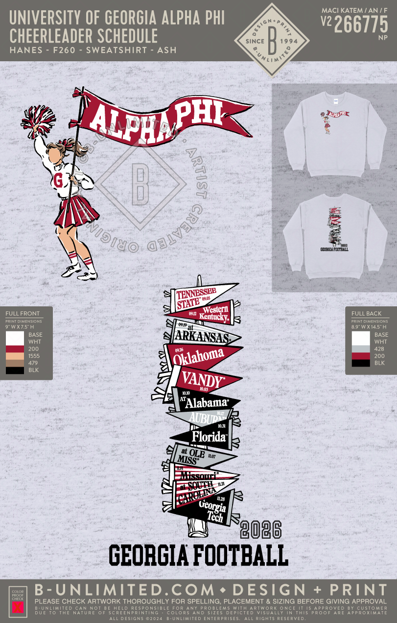 UGA APHI - Cheerleader Schedule - Hanes - F260 - Sweatshirt - Ash