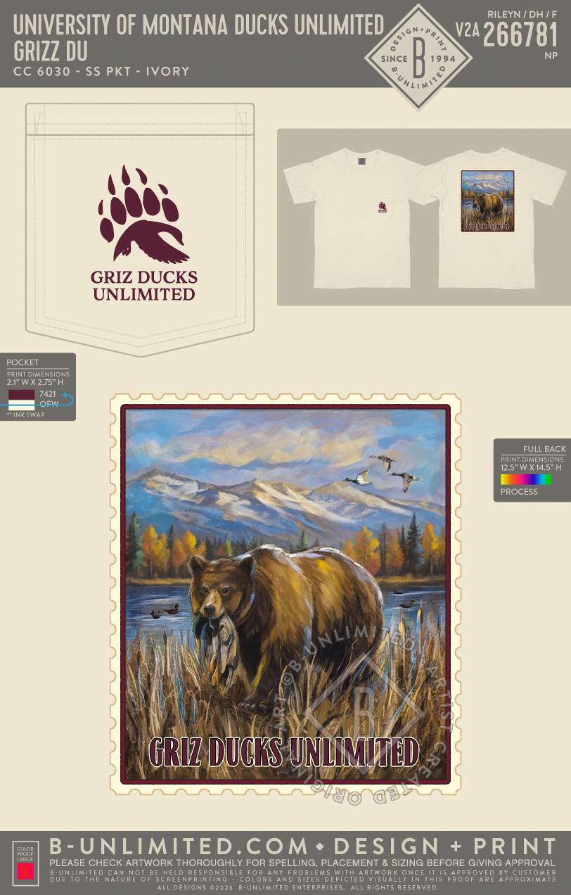 University of Montana Ducks Unlimited - Grizz DU - CC - 6030 - SS Pocket - Ivory