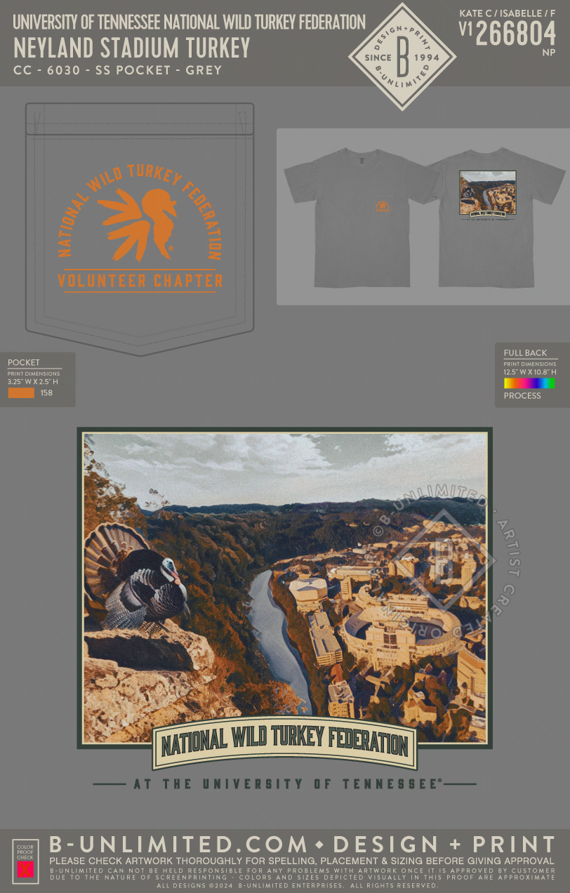 University of Tennessee National Wild Turkey Federation - Neyland Stadium Turkey - CC - 6030 - SS Pocket - Grey