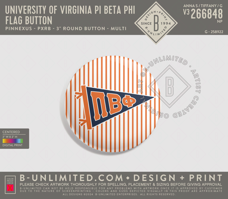 University of Virginia Pi Beta Phi - Flag Button - PinNexus - PXRB - 3" Round Button - Multi