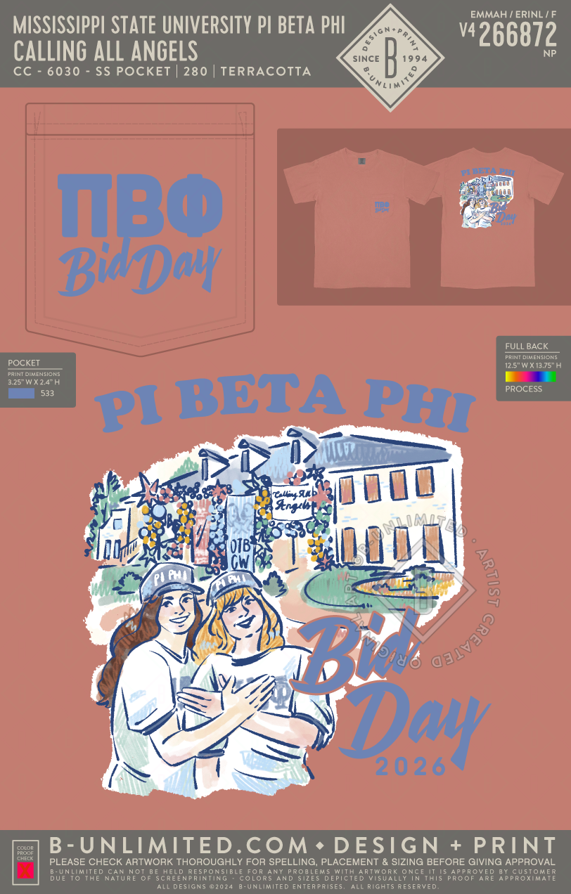 Mississippi State University Pi Beta Phi - Bid Day - Calling All Angels - CC - 6030 - SS Pocket - Terracotta