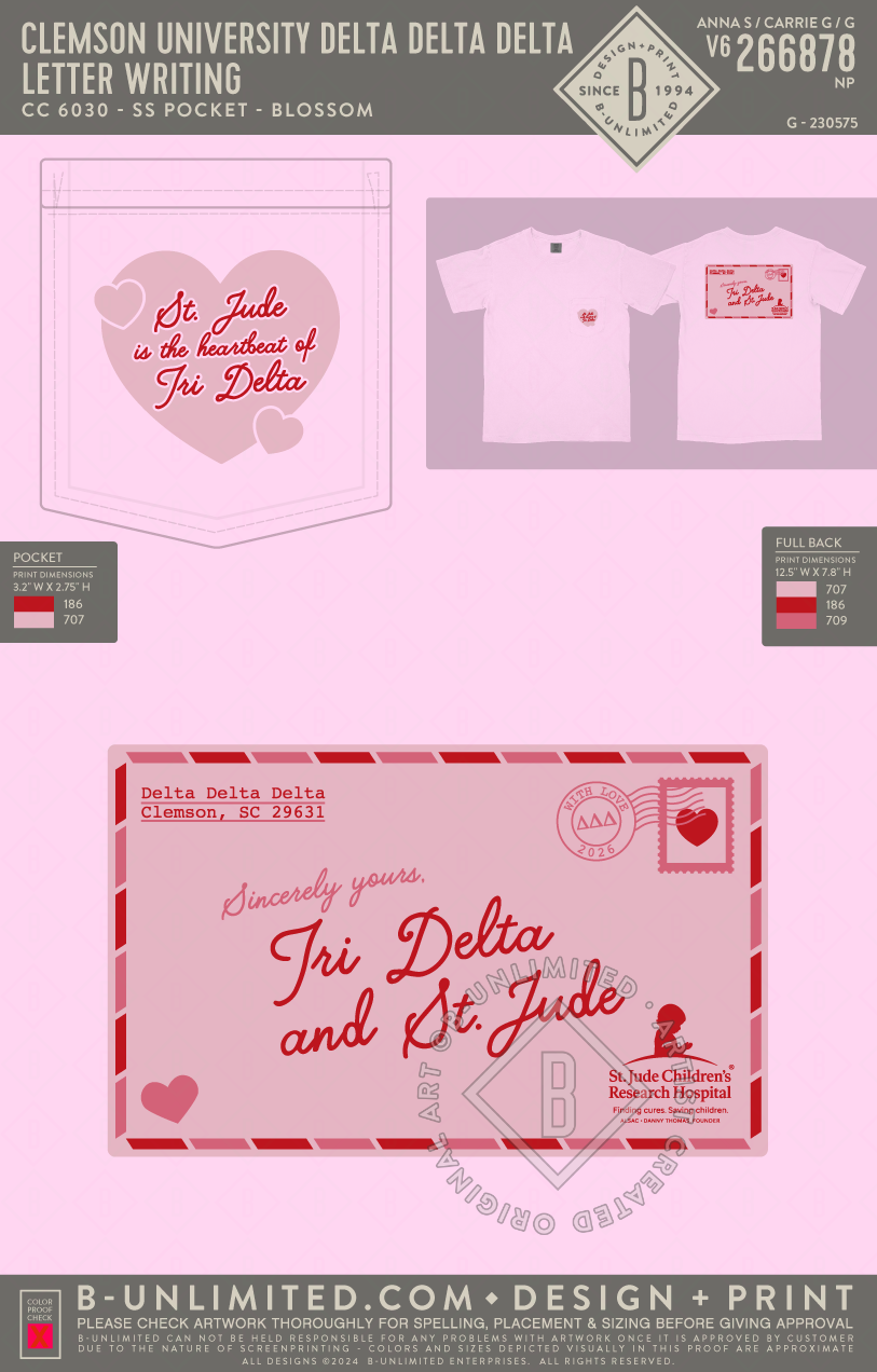 Clemson University Delta Delta Delta - Letter Writing - CC - 6030 - SS Pocket - Blossom