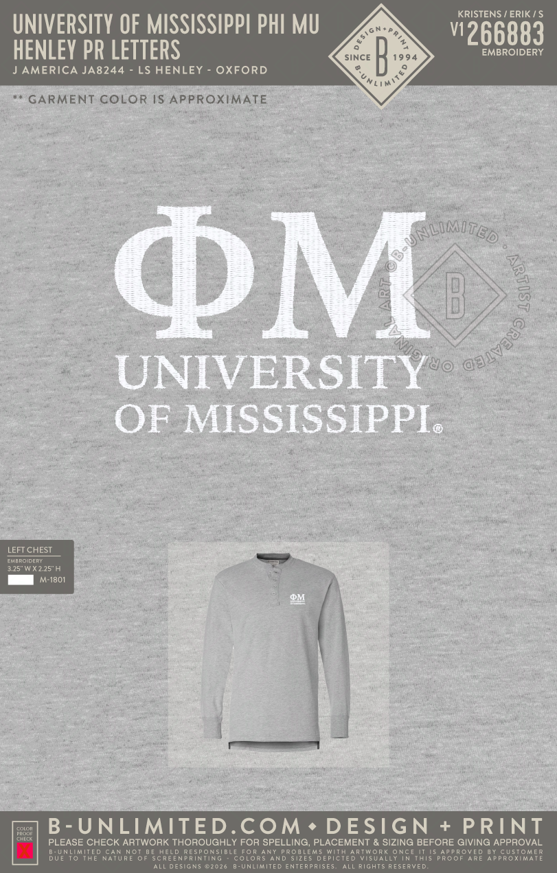 University of Mississippi Phi Mu - Henley PR Letters - J America - JA8244 - LS Henley - Oxford