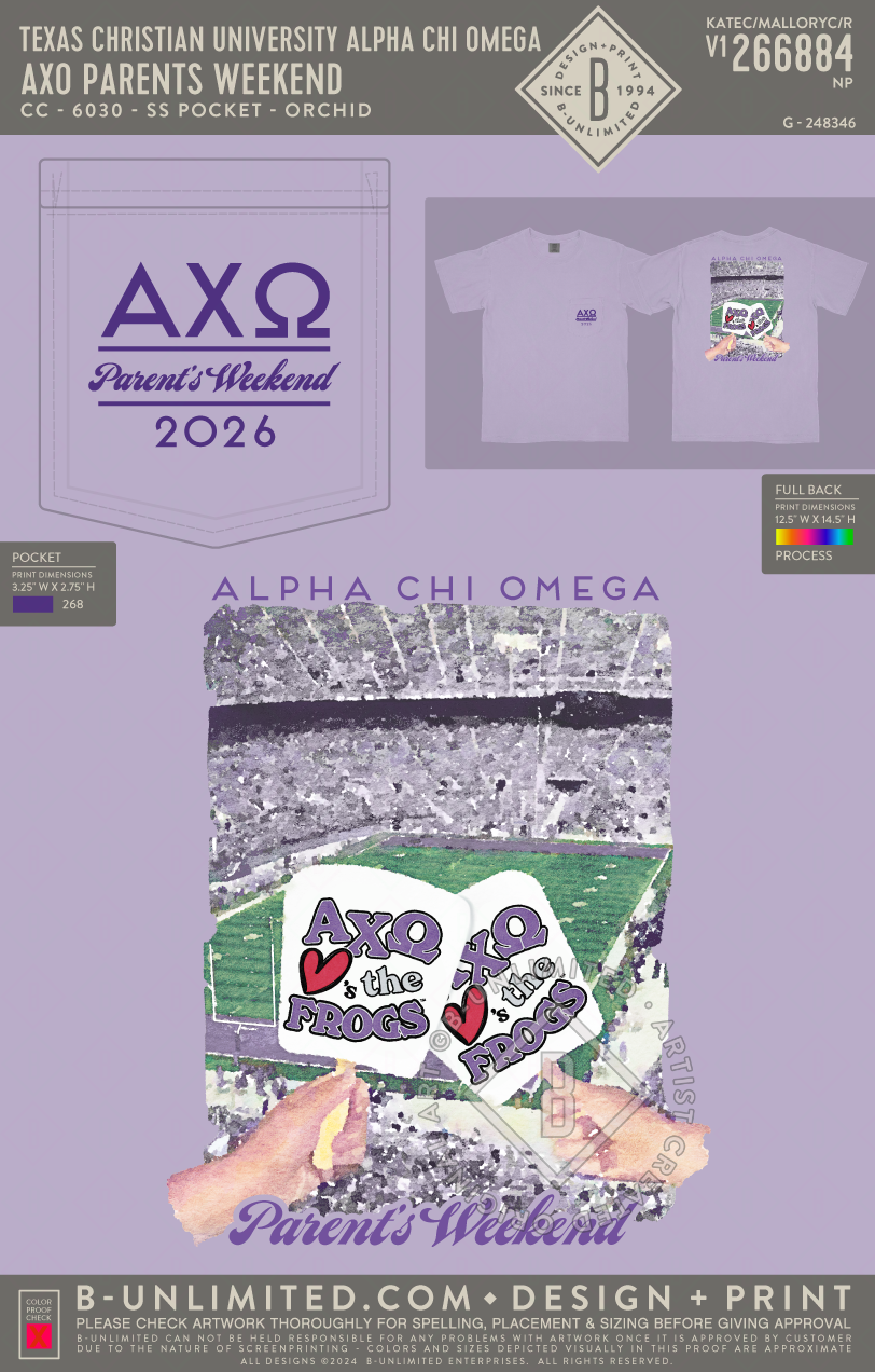 Texas Christian University Alpha Chi Omega - AXO Parents Weekend - CC - 6030 - SS Pocket - Orchid