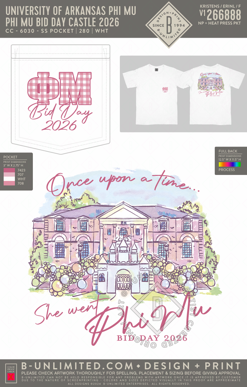 University of Arkansas Phi Mu - Phi Mu Bid Day Castle 2026 - CC - 6030 - SS Pocket - White