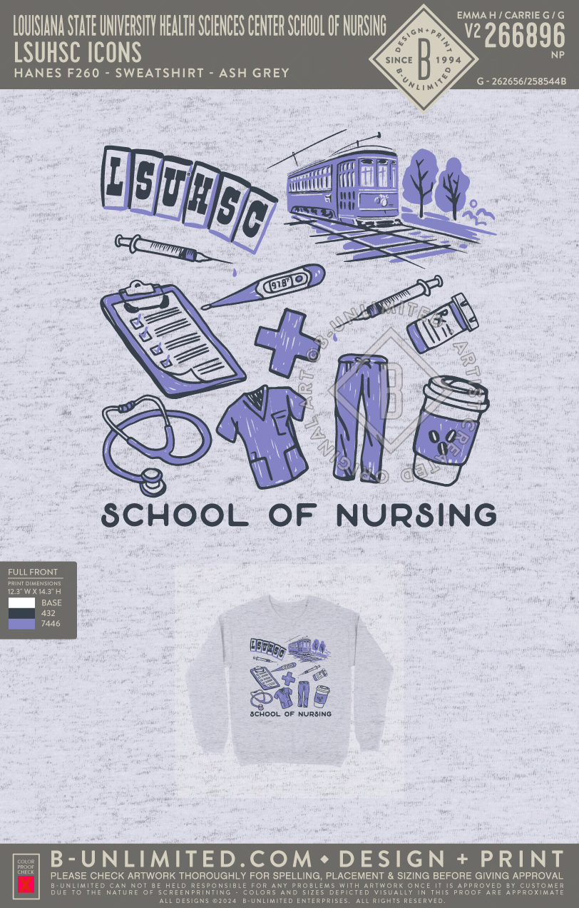 Louisiana State University Health Sciences Center School of Nursing - LSUHSC Icons - Hanes - F260 - Sweatshirt - Ash
