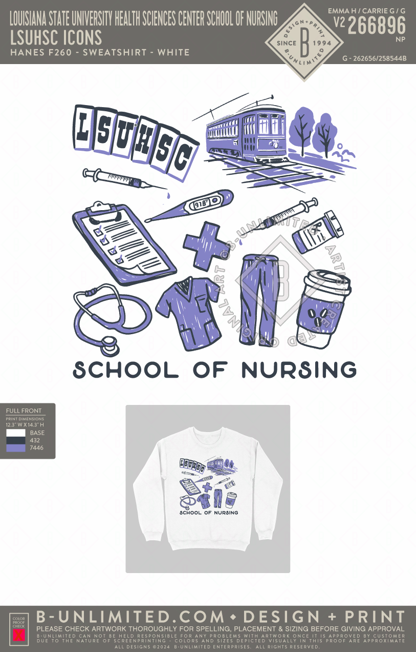 Louisiana State University Health Sciences Center School of Nursing - LSUHSC Icons - Hanes - F260 - Sweatshirt - White