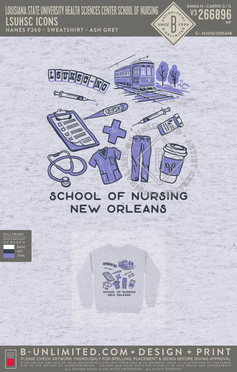 Louisiana State University Health Sciences Center School of Nursing - LSUHSC Icons - Hanes - F260 - Sweatshirt - Ash