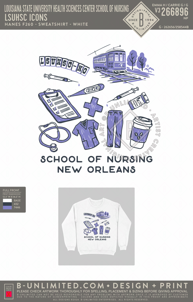 Louisiana State University Health Sciences Center School of Nursing - LSUHSC Icons - Hanes - F260 - Sweatshirt - White