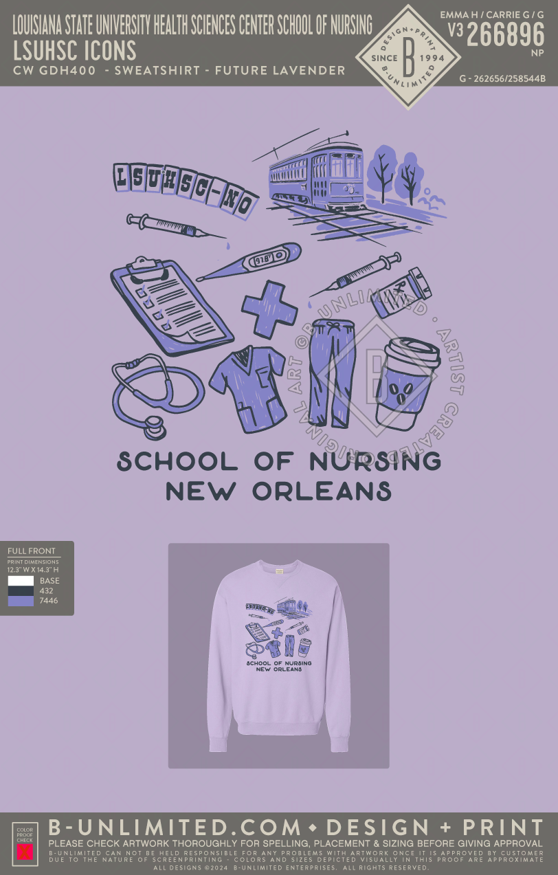 Louisiana State University Health Sciences Center School of Nursing - LSUHSC Icons - CW - GDH400 - Sweatshirt - Future Lavender