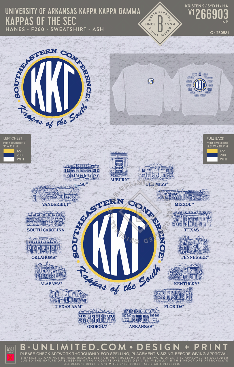 University of Arkansas Kappa Kappa Gamma - Kappas of the SEC - Hanes - F260 - Sweatshirt - Ash