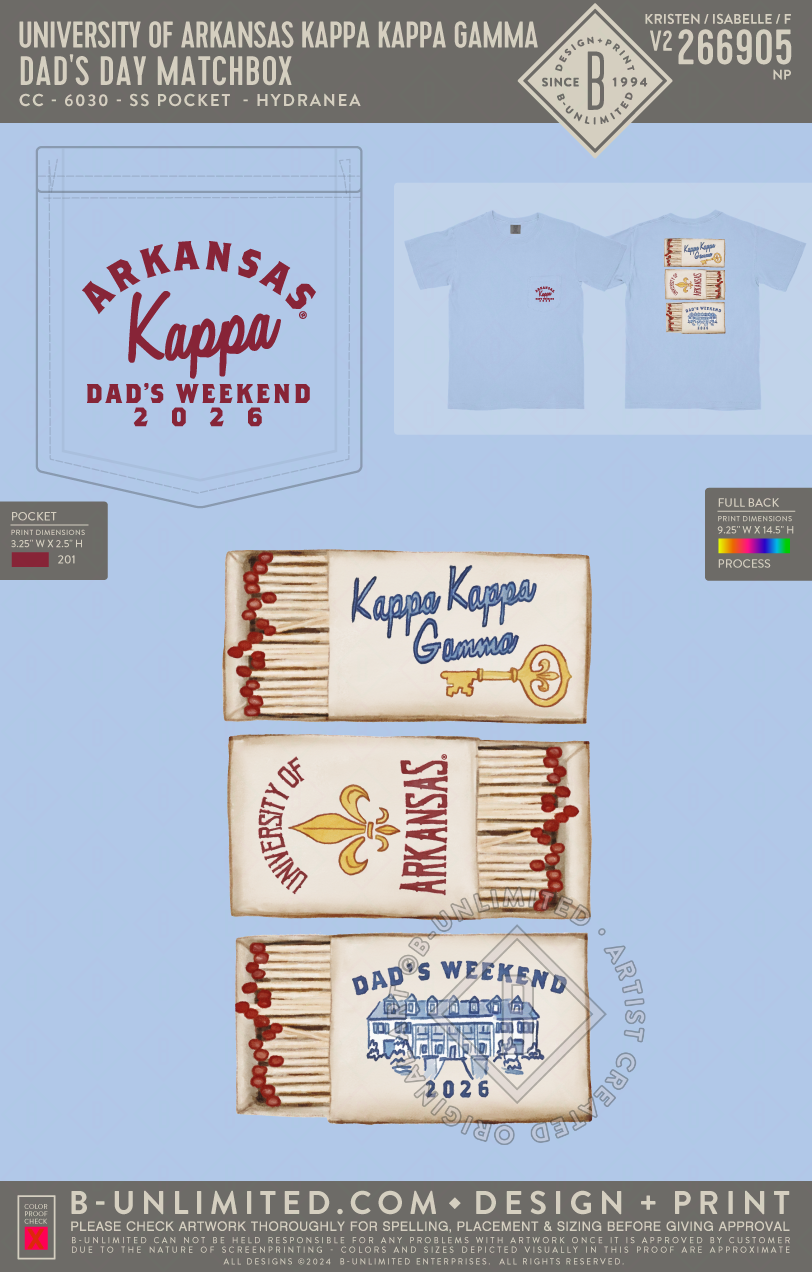University of Arkansas Kappa Kappa Gamma - Dad's Day Matchbox - CC - 6030 - SS Pocket - Hydrangea