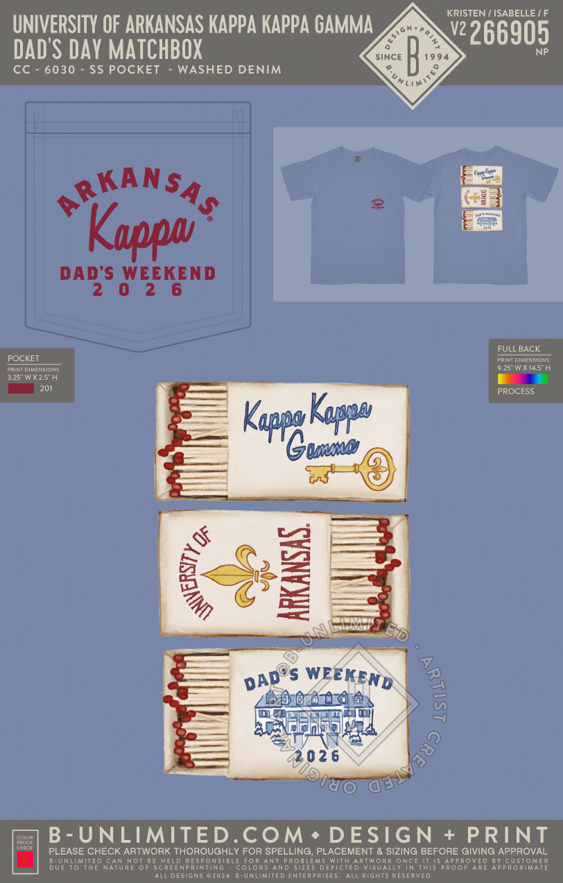 University of Arkansas Kappa Kappa Gamma - Dad's Day Matchbox - CC - 6030 - SS Pocket - Washed Denim