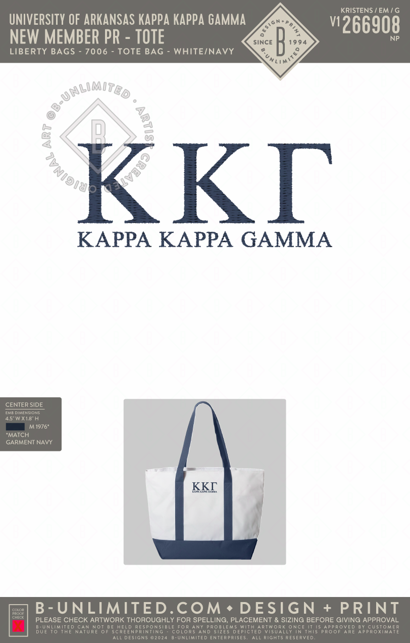 University of Arkansas Kappa Kappa Gamma - New Member PR - Tote - Liberty Bags - 7006 - Tote Bag - White/Navy