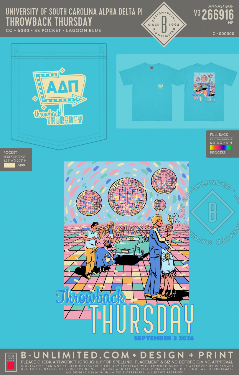 University of South Carolina Alpha Delta Pi - Throwback Thursday - CC - 6030 - SS Pocket - Lagoon Blue