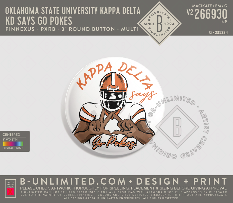 Oklahoma State University Kappa Delta - KD says go pokes - PinNexus - PXRB - 3" Round Button - Multi