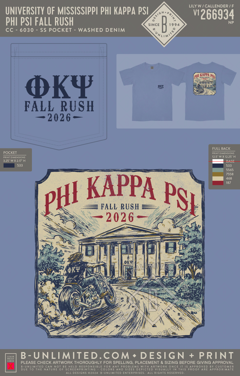 University of Mississippi Phi Kappa Psi - Phi Psi Fall Rush - CC - 6030 - SS Pocket - Washed Denim
