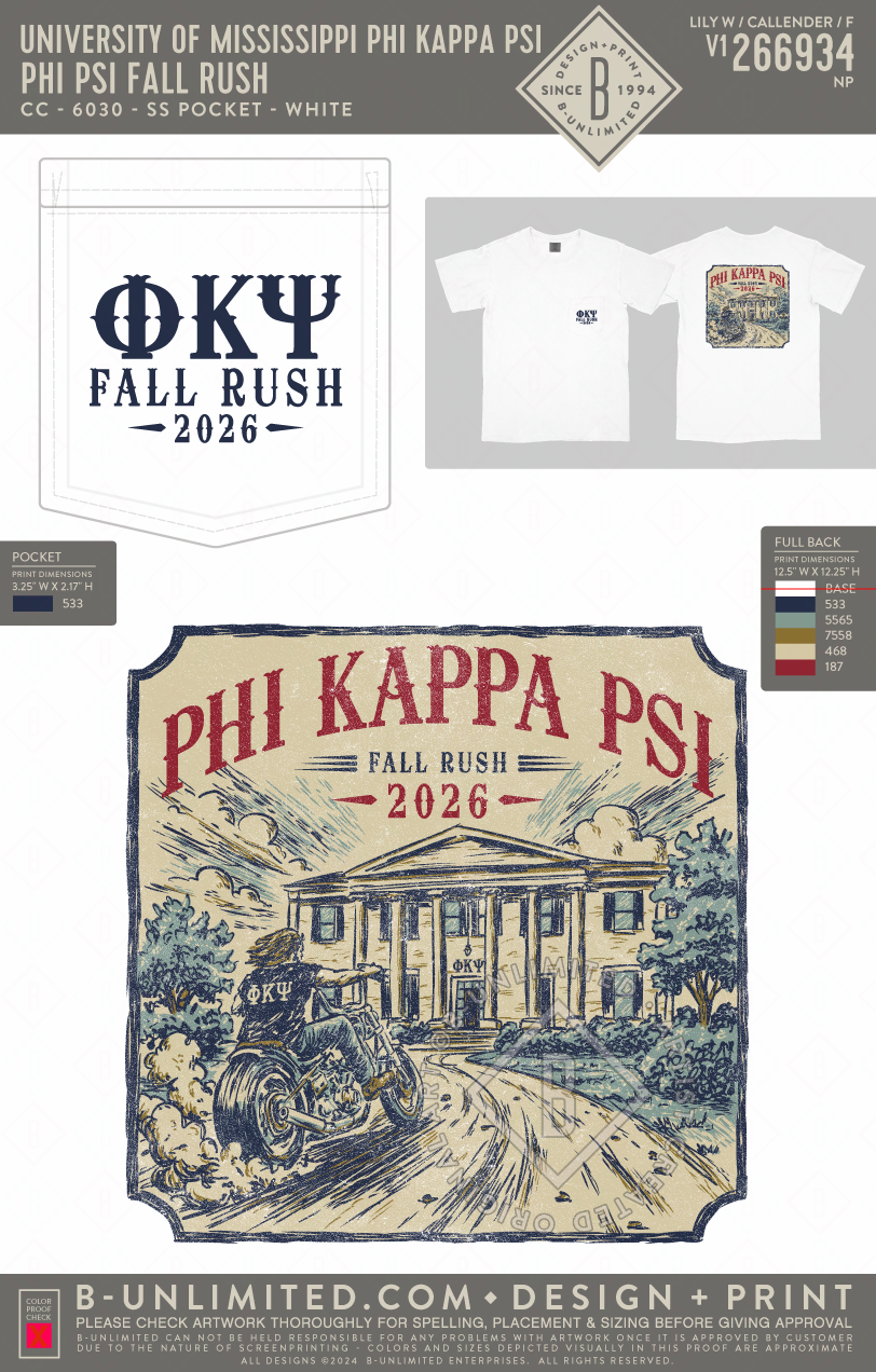 University of Mississippi Phi Kappa Psi - Phi Psi Fall Rush - CC - 6030 - SS Pocket - White