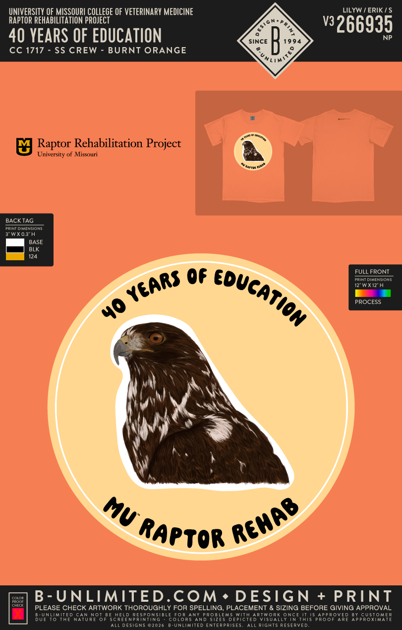 University of Missouri College of Veterinary Medicine Raptor Rehabilitation Project - 40 Years of Education - CC - 1717 - SS Crew - Burnt Orange