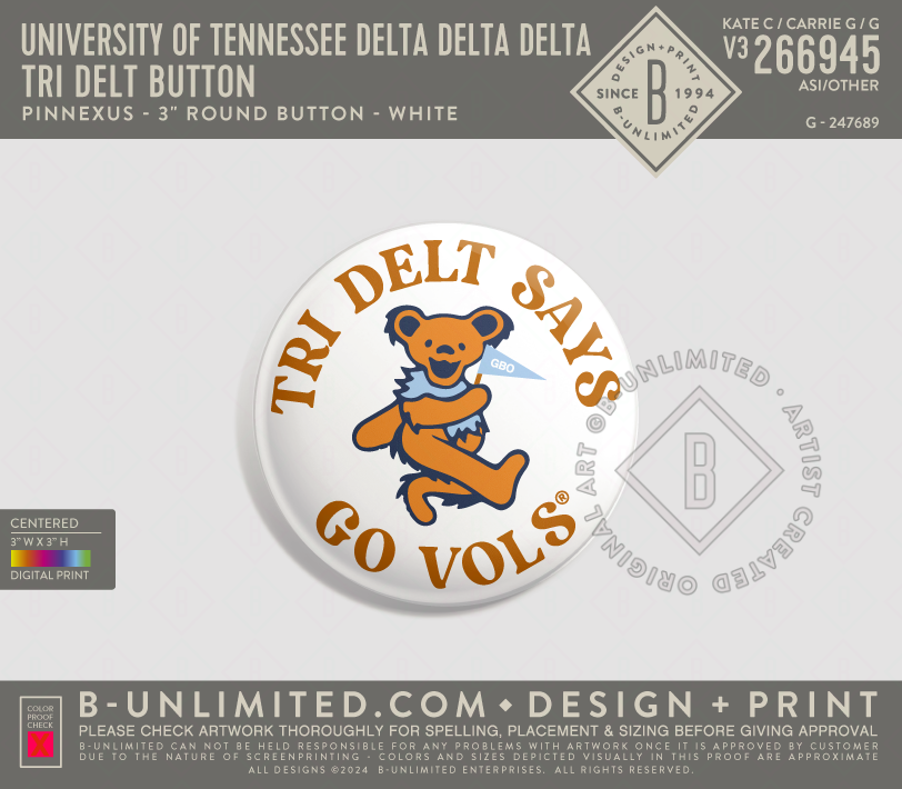 University of Tennessee Delta Delta Delta - Tri Delt Button - PinNexus - PXRB - 3" Round Button - Multi