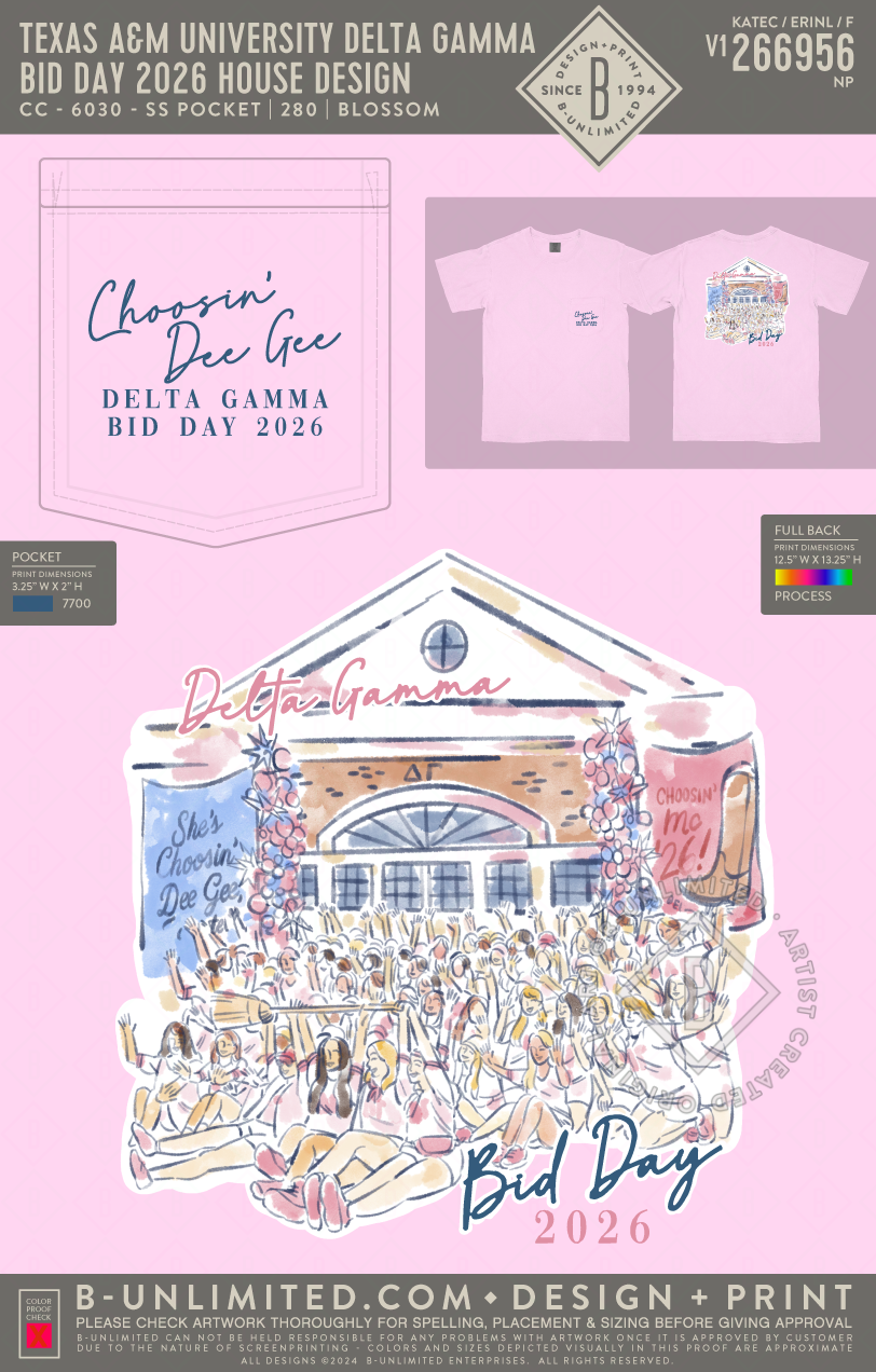Texas A&M University Delta Gamma - Bid Day 2026 House Design - CC - 6030 - SS Pocket - Blossom