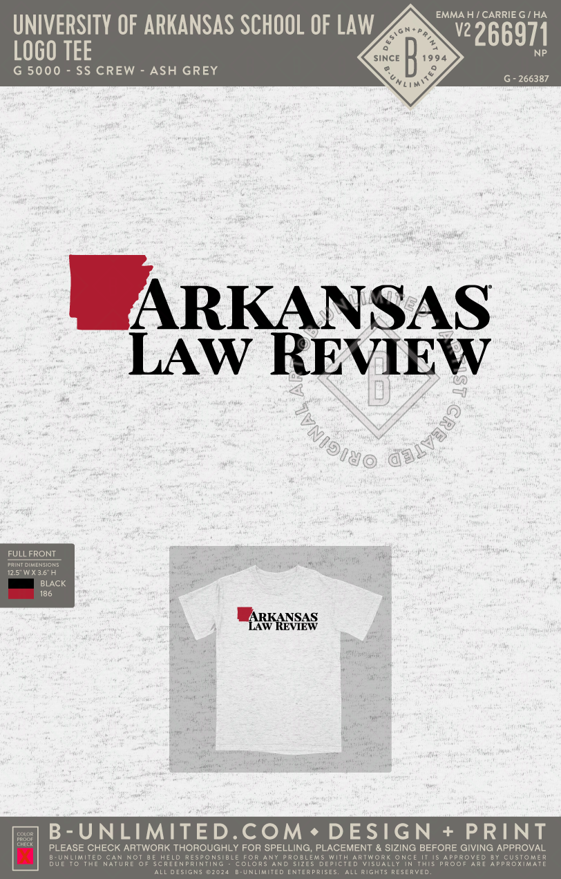 University of Arkansas School of Law - Logo Tee - Gildan - 5000 - SS Crew - Ash Grey